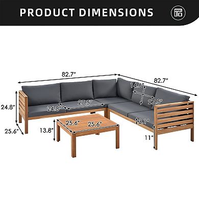 Eazegath 4-Piece Outdoor Acacia Wood Sectional Sofa Set with Coffee Table and Cushions