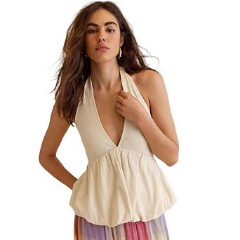 Women Ruffle Hem Halter Y2k V Neck Cropped Cami FlowyTank Top