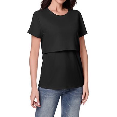 Double-Layer Nursing & Breastfeeding Top Short Sleeve Comfort Maternity Shirt