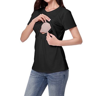 Double-Layer Nursing & Breastfeeding Top Short Sleeve Comfort Maternity Shirt