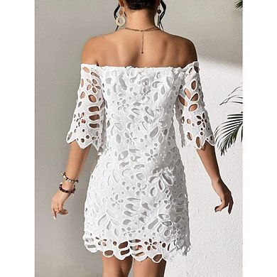 Vintage Floral Lace Off-Shoulder Mini Dress Flutter Sleeve Spring/Summer Dress