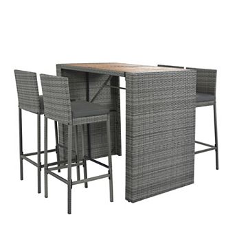 Eazegath 5 pc Outdoor Grey Wicker Bar Height Table Set with 4 Chairs and Cushions