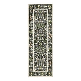 Washable Soft Low-Pile Non-Slip Vintage Botanical Aesthetic Throw Carpet Floral Area Rug
