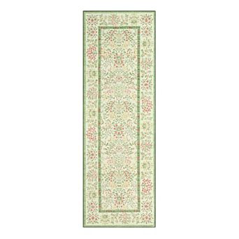 Washable Soft Low-Pile Non-Slip Vintage Botanical Aesthetic Throw Carpet Floral Area Rug