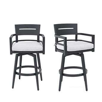 Eazegath 2 pc Outdoor Aluminum Swivel Bar Armchairs Patio Bar Stool with Sunbrella Cushions