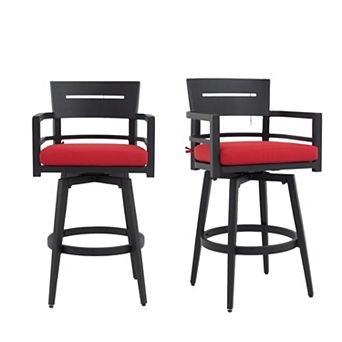 Eazegath 2 pc Outdoor Aluminum Swivel Bar Armchairs Patio Bar Stool with Sunbrella Cushions