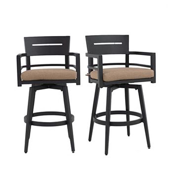 Eazegath 2 pc Outdoor Aluminum Swivel Bar Armchairs Patio Bar Stool with Sunbrella Cushions