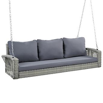 Eazegath Large 3-Person 69" Porch Patio Wicker Swing Bench with Chains and Cushions