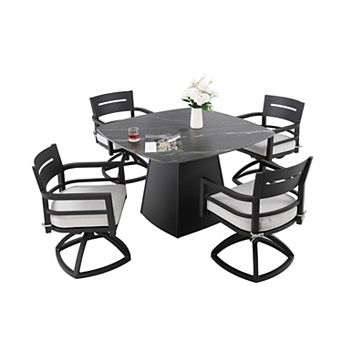 Eazegath 5 pc Outdoor Aluminum Dining Set with 4 Swivel Rockers and Sunbrella Cushions