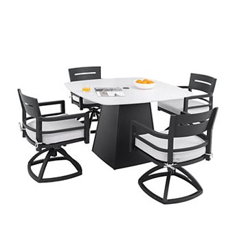 Eazegath 5 pc Outdoor Aluminum Dining Set with 4 Swivel Rockers and Sunbrella Cushions