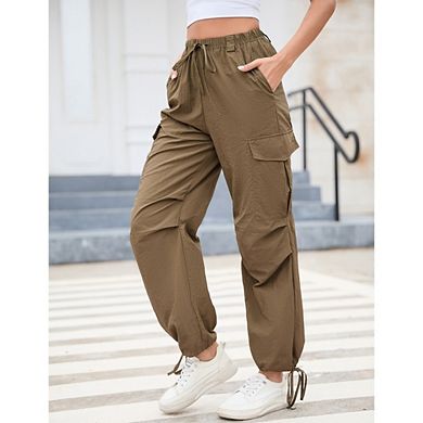 Womens Parachute Cargo Pants Hiking Pants Causal Lightweight Baggy Joggers with Pockets