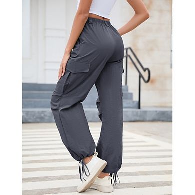 Womens Parachute Cargo Pants Hiking Pants Causal Lightweight Baggy Joggers with Pockets