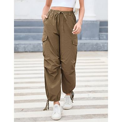 Womens Parachute Cargo Pants Hiking Pants Causal Lightweight Baggy Joggers with Pockets