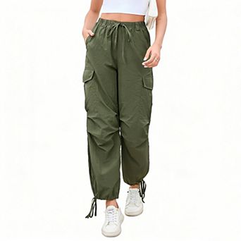 Womens Parachute Cargo Pants Hiking Pants Causal Lightweight Baggy Joggers with Pockets