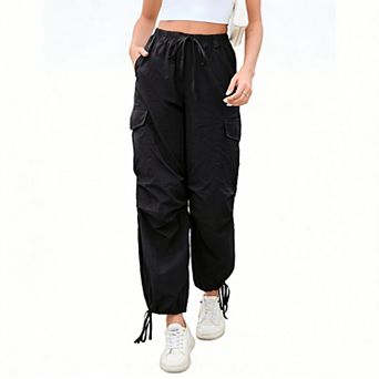 Womens Parachute Cargo Pants Hiking Pants Causal Lightweight Baggy Joggers with Pockets