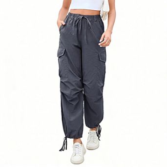 Womens Parachute Cargo Pants Hiking Pants Causal Lightweight Baggy Joggers with Pockets