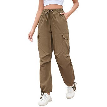 Womens Parachute Cargo Pants Hiking Pants Causal Lightweight Baggy Joggers with Pockets