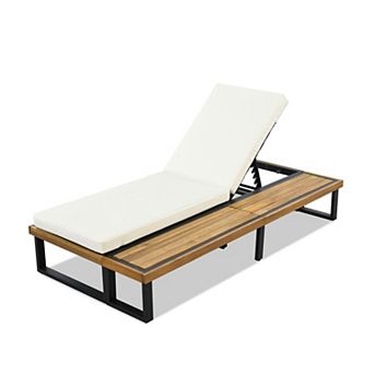 Eazegath Outdoor Acacia Wood and Iron 5-Position Adjustable Chaise Lounge Chair with Cushion