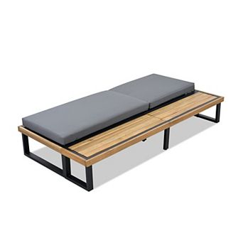 Eazegath Outdoor Acacia Wood and Iron 5-Position Adjustable Chaise Lounge Chair with Cushion