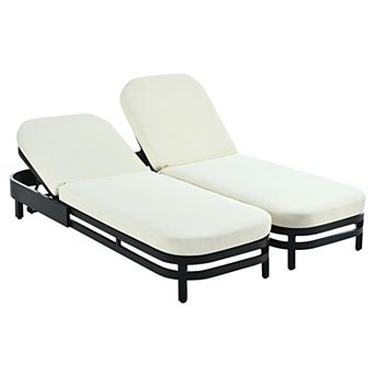 Eazegath Set of 2 Outdoor Aluminum 5-Level Adjustable Chaise Loungers Chairs with Olefin Cushions