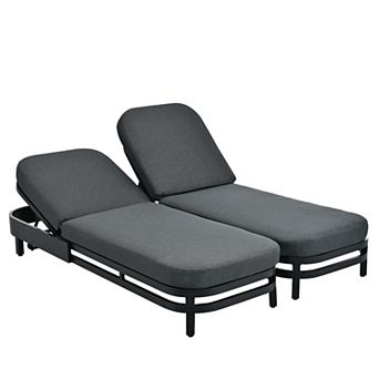 Eazegath Set of 2 Outdoor Aluminum 5-Level Adjustable Chaise Loungers Chairs with Olefin Cushions