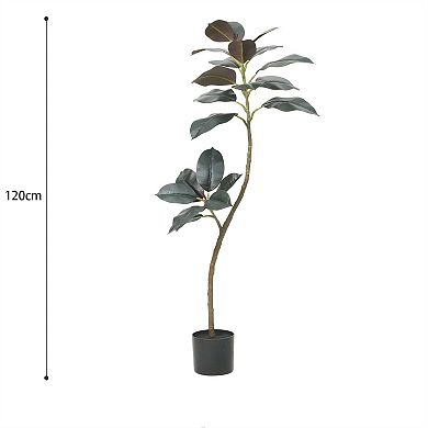 2pcs Artificial Rubber Tree Large Simulated Rubber Trees with Smooth Leaves in Pot Faux Plants Decor