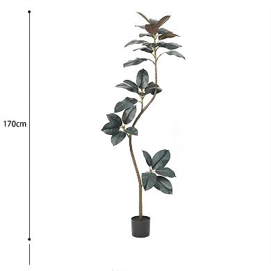 2pcs Artificial Rubber Tree Large Simulated Rubber Trees with Smooth Leaves in Pot Faux Plants Decor