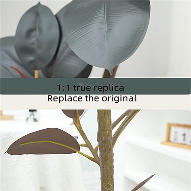 2pcs Artificial Rubber Tree Large Simulated Rubber Trees with Smooth Leaves in Pot Faux Plants Decor