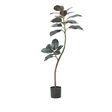 2pcs Artificial Rubber Tree Large Simulated Rubber Trees with Smooth Leaves in Pot Faux Plants Decor