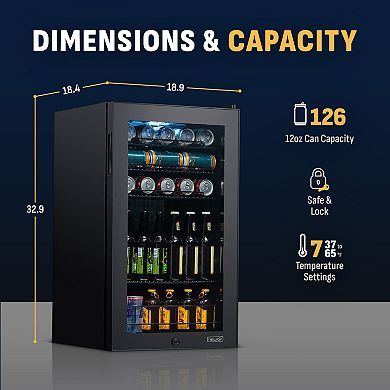 Newair 126 Can Freestanding Beverage Fridge in Onyx Black with Adjustable Shelves