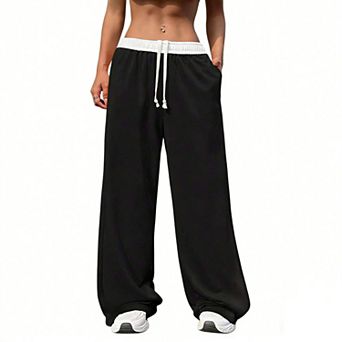 Women's Drawstring Wide Leg Athletic Sweatpants Casual Long Pants