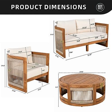 Eazegath 4-Piece Outdoor Acacia Wood Conversation Sofa Set Patio Seating Group with Coffee Table