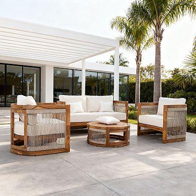 Eazegath 4-Piece Outdoor Acacia Wood Conversation Sofa Set Patio Seating Group with Coffee Table