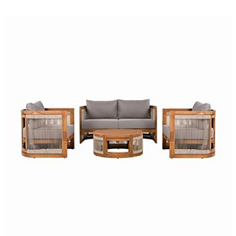 Eazegath 4 pc Outdoor Acacia Wood Conversation Sofa Set Patio Seating Group with Coffee Table