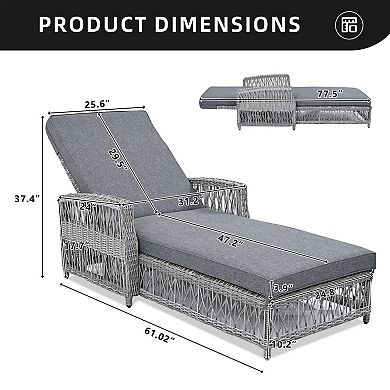 Eazegath 2-Piece Outdoor Wicker 4-Position Adjustable Chaise Lounge Chairs with Cushions and Armrest