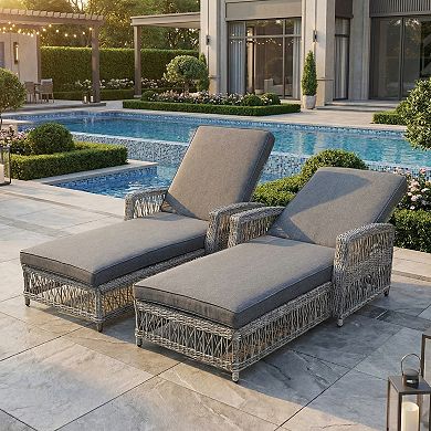 Eazegath 2-Piece Outdoor Wicker 4-Position Adjustable Chaise Lounge Chairs with Cushions and Armrest