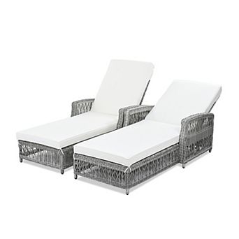 Eazegath 2 pc Outdoor Wicker 4-Position Adjustable Chaise Lounge Chairs with Cushions and Armrest