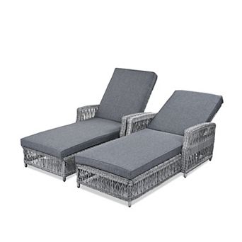 Eazegath 2 pc Outdoor Wicker 4-Position Adjustable Chaise Lounge Chairs with Cushions and Armrest