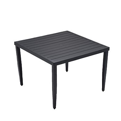 Eazegath 40" Outdoor Patio Ember Black Aluminum Square Dining Table with Umbrella Hole