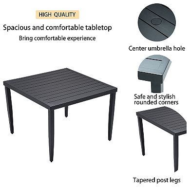 Eazegath 40" Outdoor Patio Ember Black Aluminum Square Dining Table with Umbrella Hole