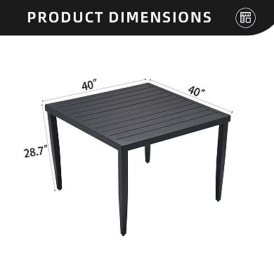 Eazegath 40" Outdoor Patio Ember Black Aluminum Square Dining Table with Umbrella Hole