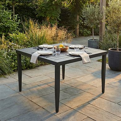 Eazegath 40" Outdoor Patio Ember Black Aluminum Square Dining Table with Umbrella Hole
