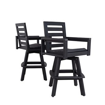Eazegath 2 pc Outdoor HDPE 360 Swivel Bar Chairs Patio Bar Stools with Ladderback