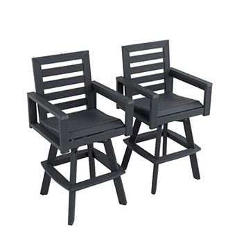 Eazegath 2 pc Outdoor HDPE 360 Swivel Bar Chairs Patio Bar Stools with Ladderback
