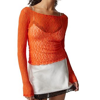 Women's Mesh Sheer Long Sleeve Tee Shirts Bodycon See Through Tops