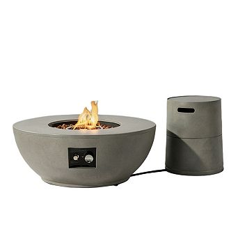 Eazegath 37" 50000 BTU Outdoor Grey Round Steel Propane Fire Pit Table with Tank Cover