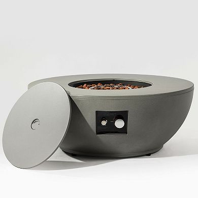 Eazegath 37" 50000 BTU Outdoor Grey Round Steel Propane Fire Pit Table with Tank Cover