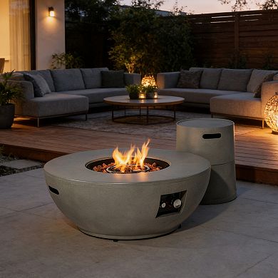 Eazegath 37" 50000 BTU Outdoor Grey Round Steel Propane Fire Pit Table with Tank Cover