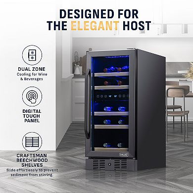 Newair Freestanding 28 Bottle Dual Zone Compressor Wine Fridge with Adjustable Racks