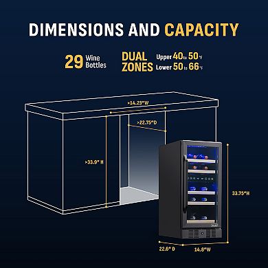 Newair Freestanding 28 Bottle Dual Zone Compressor Wine Fridge with Adjustable Racks
